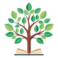Intricate Flat Tree with Delicate Book Pages as Leaves in a Fantasy Setting and Isolated on a white Background vector