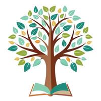 Flat Tree with Book Pages as Leaves in a Whimsical Setting vector