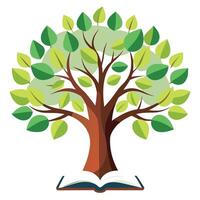 Flat Tree with Book Pages as Leaves in a Whimsical Setting and Isolated on a white Background vector