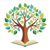 Intricate Flat Tree with Delicate Book Pages as Leaves in a Fantasy Setting vector