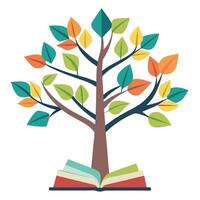 Intricate Flat Tree with Delicate Books as Leaves in a Fantasy Setting vector