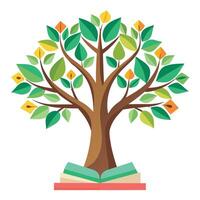 Vibrant Flat Tree with Brightly Colored Books as Leaves in a High-Tech Setting and Isolated on a white Background vector