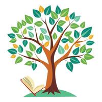 Abstract Flat Tree with Colorful Books as Leaves in a Whimsical Setting vector