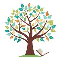 Geometric Flat Tree with Modern Books as Leaves in a Futuristic Setting vector
