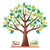 Vibrant Flat Tree with Brightly Colored Books as Leaves in a High-Tech Setting vector