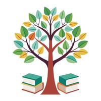 Flat Tree with Books as Leaves in a Whimsical Setting and Isolated on a white Background vector