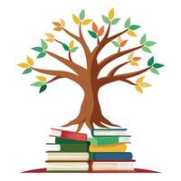 Detailed Illustration of a Flat Tree with Books as the Roots Generate a Flat Style and Green Leaves vector
