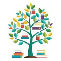 Flat Tree with Books Design a Flat Style Tree with Green Leaves in a Garden Setting vector