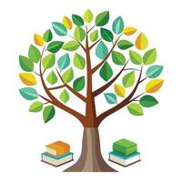 Flat Tree with Books as Leaves in a Whimsical Setting vector