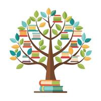 Beautiful Flat Tree with Books Design a Flat Style Tree with Green Leaves vector