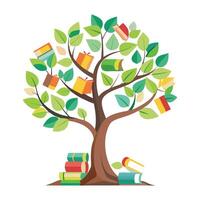 Detailed Illustration of a Flat Tree with Books Design a Flat Style Tree with Green Leaves vector
