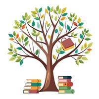 Flat Tree with Books Hanging as Leaves Create a Flat Style and Green Leaves in a Garden Setting vector