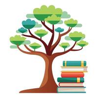 Detailed Illustration of a Flat Tree with Books Stacked as the Trunk for an Educational and Knowledge-Inspired Design vector