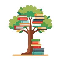Flat Tree with Books Stacked as the Trunk for an Educational and Knowledge-Inspired Design in a Garden Setting vector