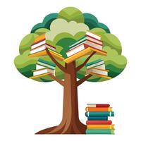 Beautiful Flat Tree with Books Stacked as the Trunk Create a Flat Style and Green Leaves vector