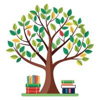 Detailed Illustration of a Flat Tree with Bookshelf Trunk and Books as Leaves Design a Flat Style and Green Leaves vector