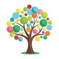 Detailed Illustration of a Flat Tree with Bouncing Rubber Ball Leaves Create a Flat Style and Green Leaves vector