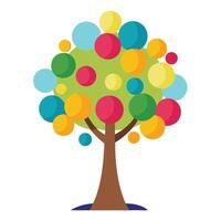 Flat Tree with Bouncing Rubber Ball Leaves Create a Flat Style and Green Leaves with Purple Flowers and Green Leaves vector