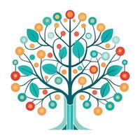 Flat Tree with Brain and Neural Connection Leaves Design a Flat Style and Green Leaves with Pink Flowers and Green Leaves vector