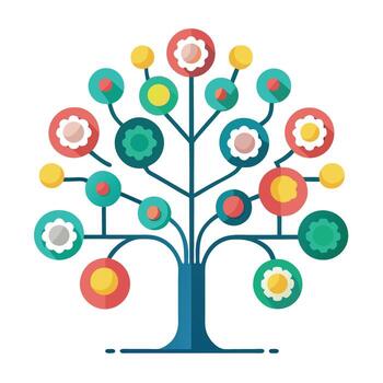 Detailed Illustration of a Flat Tree with Brain and Neural Connection Leaves Design a Flat Style and Green Leaves vector