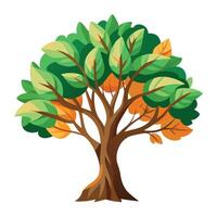 Flat Tree with Brush Stroke Canopy Design a Flat Style and Green Leaves in a Garden Setting vector