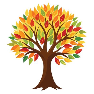 Detailed Illustration of a Flat Tree with Brush Stroke Canopy Design a Flat Style and Green Leaves