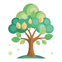 Beautiful Flat Tree with Bubble-Like Floating Leaves Create a Flat Style and Green Leaves vector
