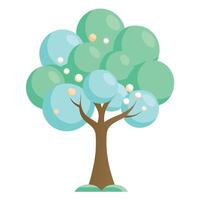 Flat Tree with Bubble-Like Transparent Leaves for a Delicate and Whimsical Design with Purple Flowers and Green Leaves vector