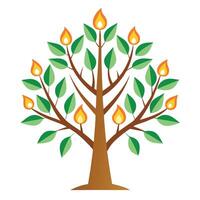 Flat Tree with Burning Candle Leaves for Wisdom and Knowledge-Inspired Design in a Garden Setting vector