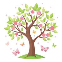 Tree Design with Butterfly and Flower Petals vector