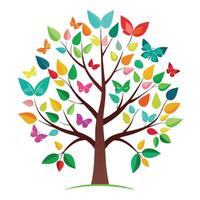 Tree with Butterfly and Nature Inspired Leaves vector