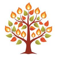 Design with Candle Flame Leaves for Flat Tree vector