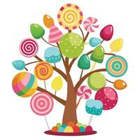 Design with Candy and Lollipop Leaves for Tree vector