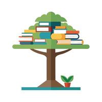 Artistic Tree with Canopy Made of Stacked Books in a Colorful Design vector