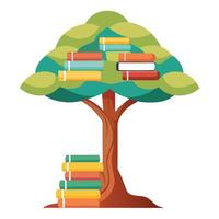 Imaginative Tree with Canopy Composed of Stacked Books in a Fantastical Design vector