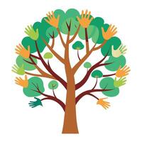 Artistic Tree with Canopy Made of Intertwined Hands in a Colorful Design vector