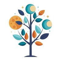 Artistic Tree with Celestial Eclipse Leaves in a Colorful Design vector