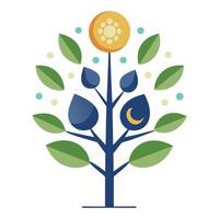 Innovative Tree with Celestial Sun and Moon Leaves in a Modern Style vector