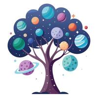 Imaginative Tree with Celestial Planet Leaves in a Fantastical Design vector