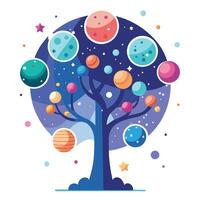 Imaginative Tree with Celestial Elements as Leaves in a Fantastical Design vector
