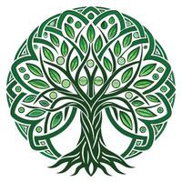 Artistic Tree with Celtic Knot Leaves in a Colorful Design vector