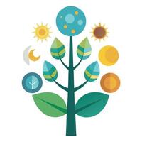 Unique Tree with Celestial Sun and Moon Leaves in a Whimsical Design vector