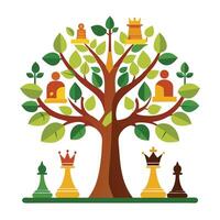 Design with Chess Pieces as Leaves for Flat Tree vector