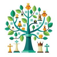 Chess Pieces as Leaves for Flat Tree Design vector