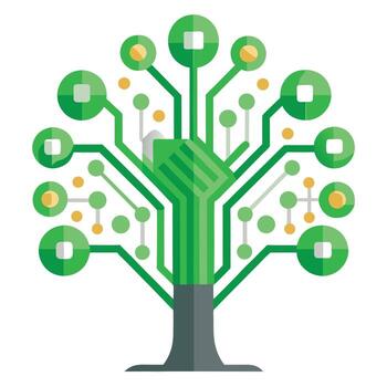 Flat Tree Design with Circuit Board and Tech Leaves vector