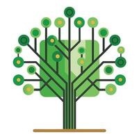 Circuit Board and Tech Leaves for Flat Tree Design vector