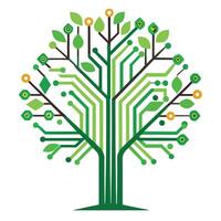Design with Circuit Board Pattern Leaves for Tree vector
