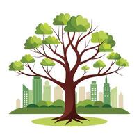 Unique Tree with City Skyline Integrated into the Branches in a Whimsical Design vector