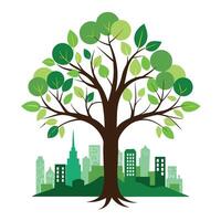 Artistic Tree with City Skyline Integrated into the Branches in a Colorful Design vector