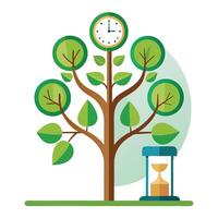 Innovative Tree with Clock and Hourglass Leaves in a Modern Style vector